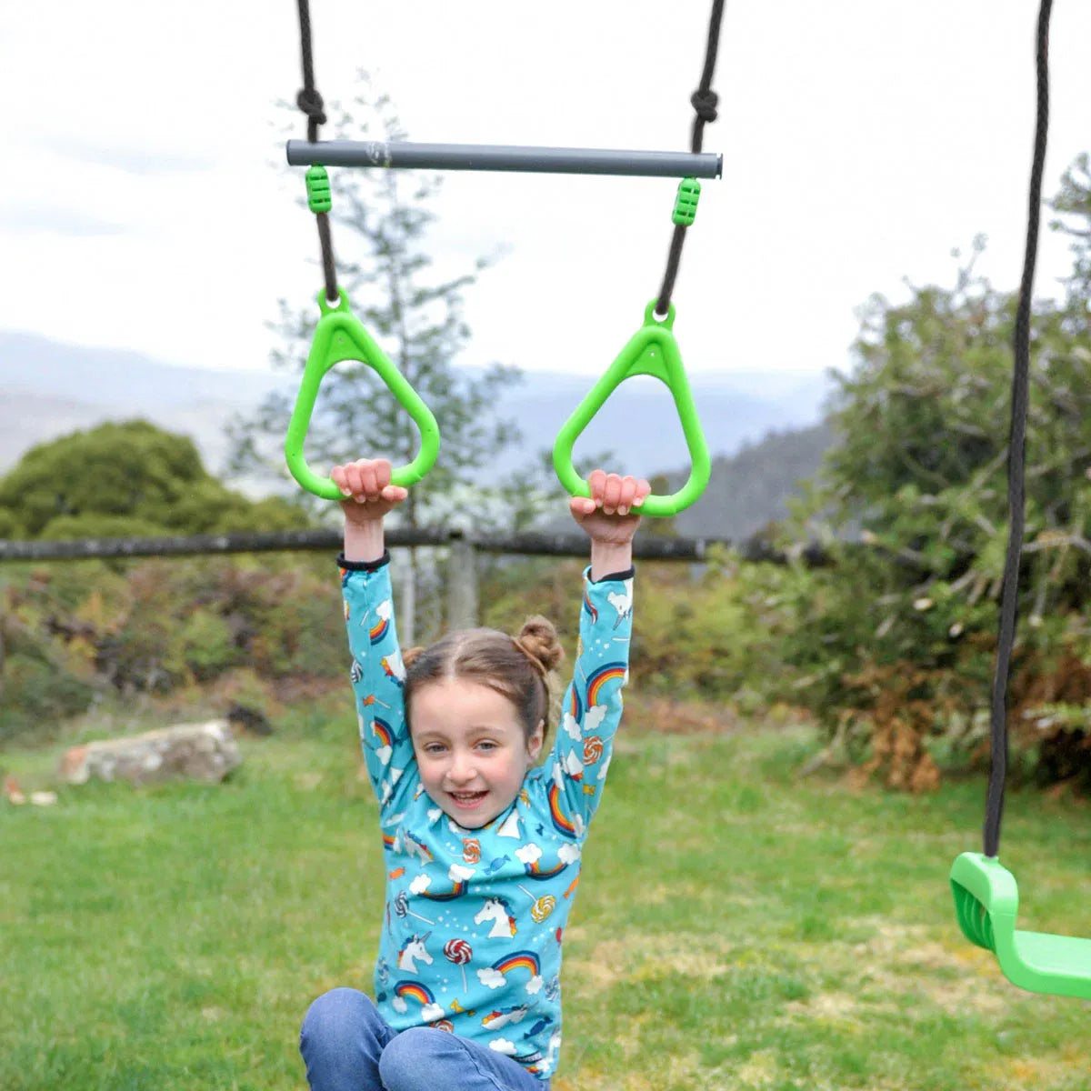 Steel 4 station swing set with glider and nest swing view 11