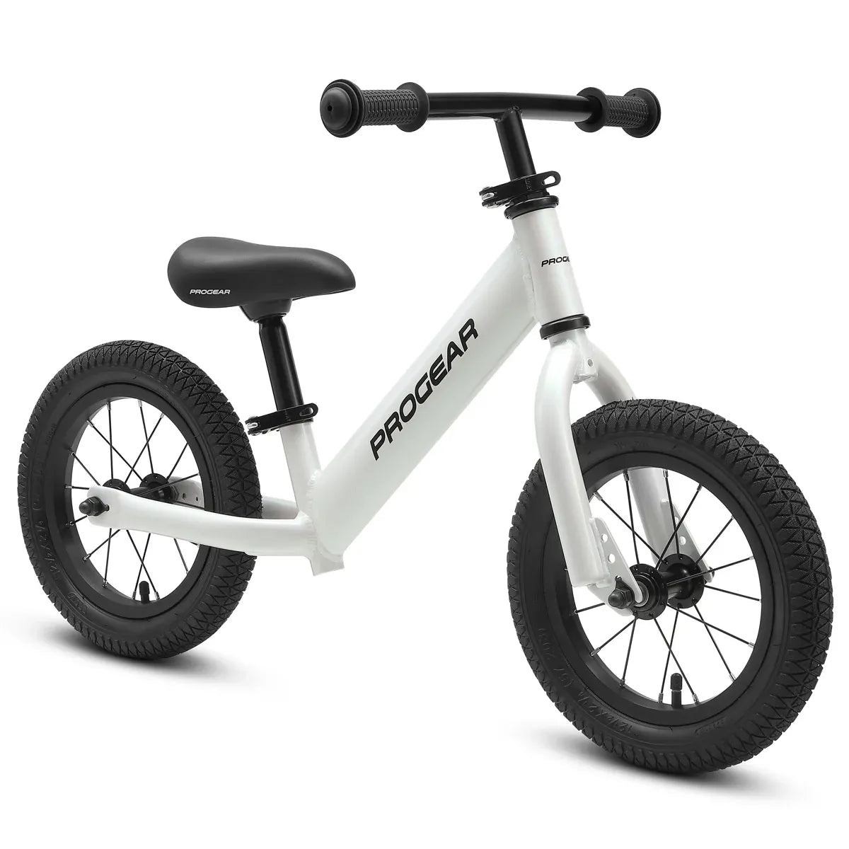 Pearl white 12 inch kids balance bike with padded saddle