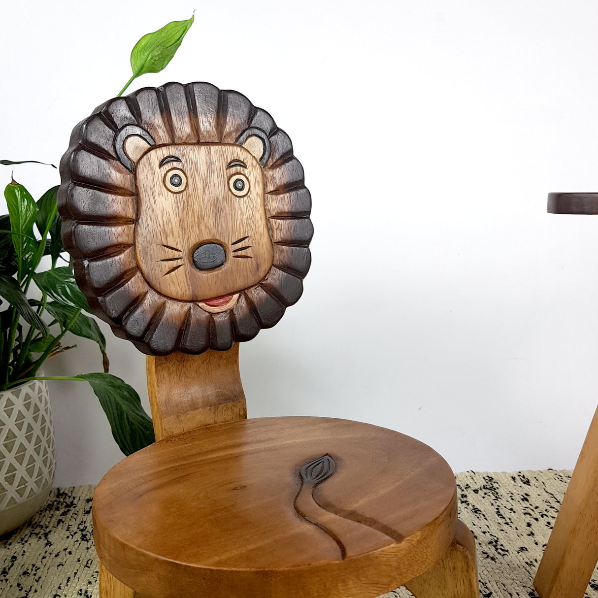 Kids wooden animal chair with hand painted lion design