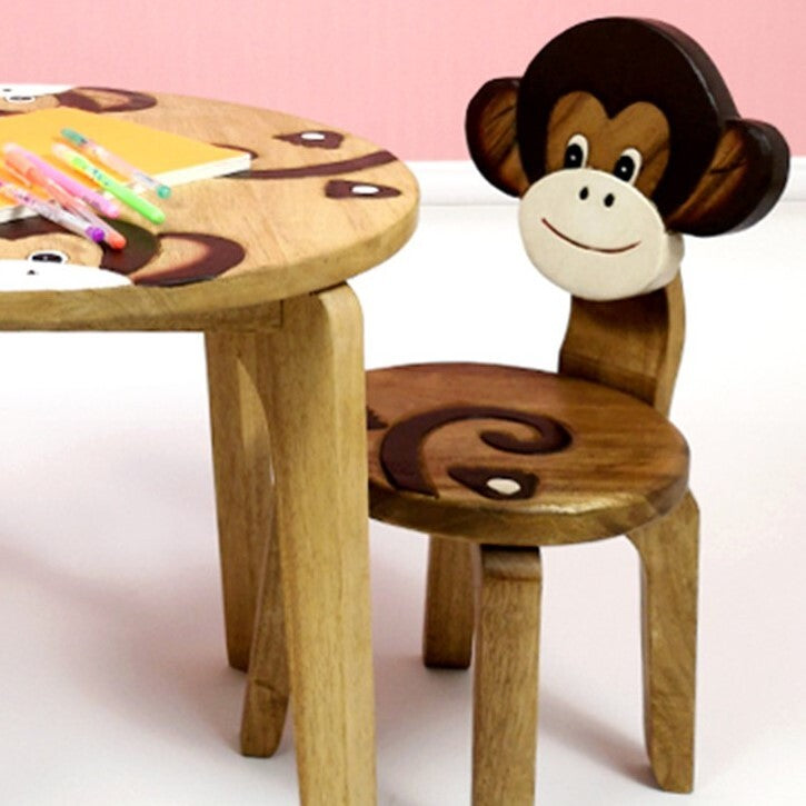 Kids wooden animal chair with hand painted monkey design