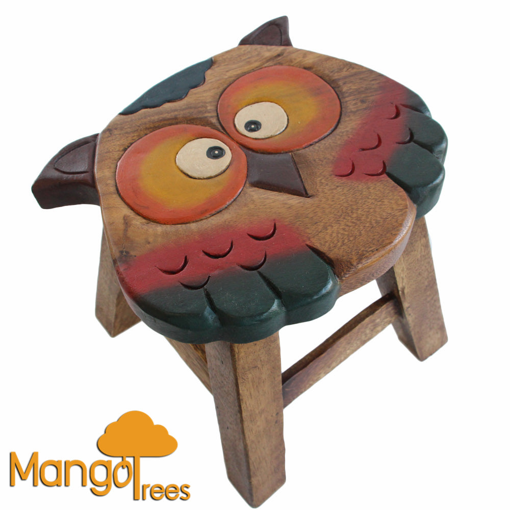 Children's wooden animal stool in an owl design