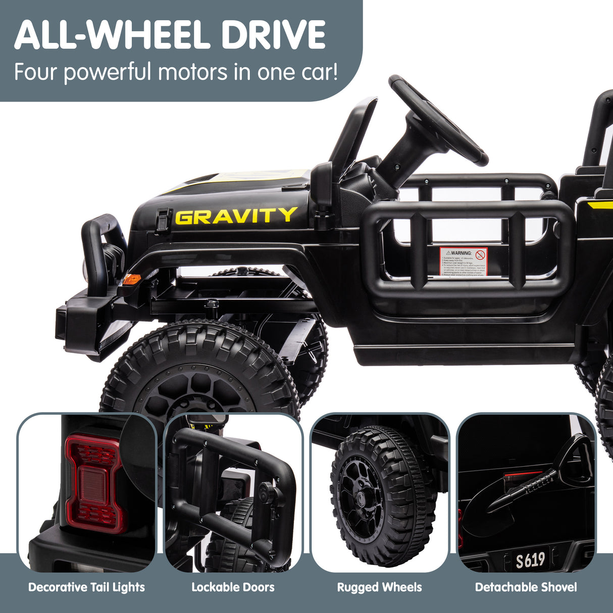Millbrook Kids Ride On Car, 12V Electric Off Road, Black