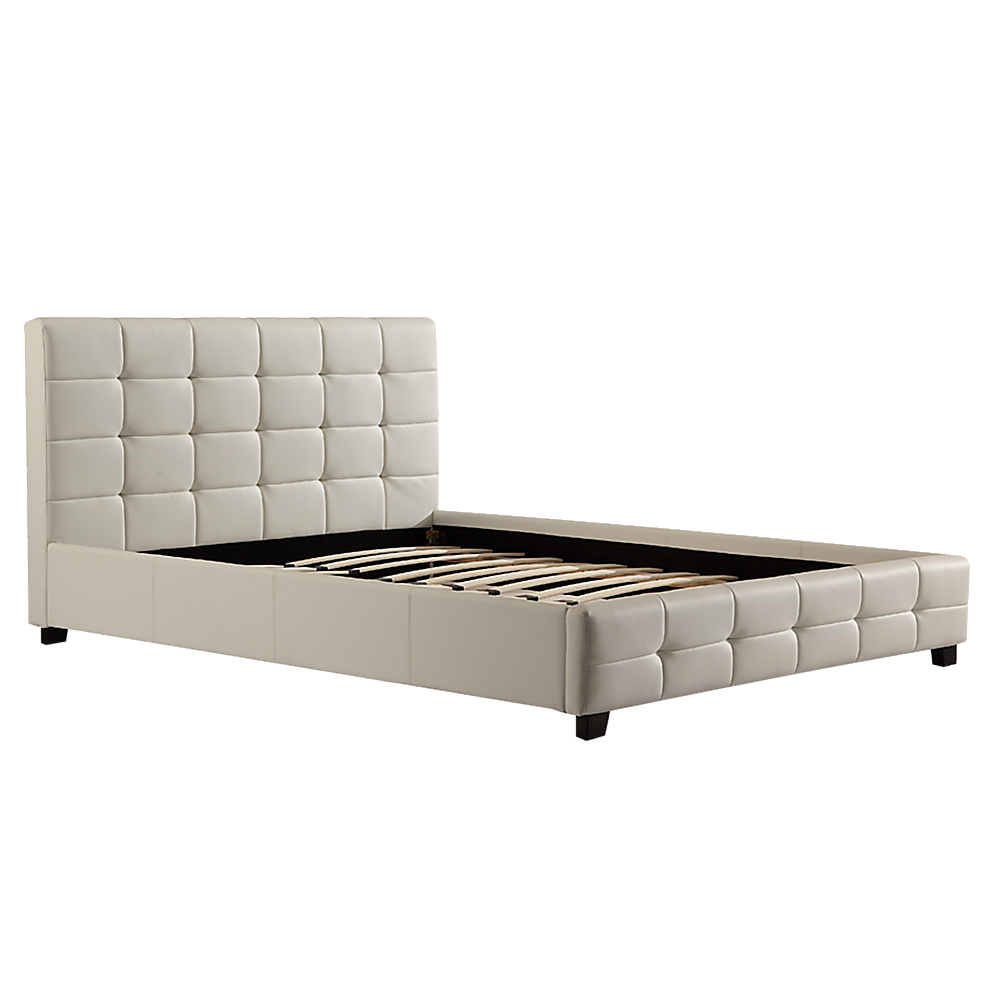 Palermo White PU Leather Queen Bed Frame