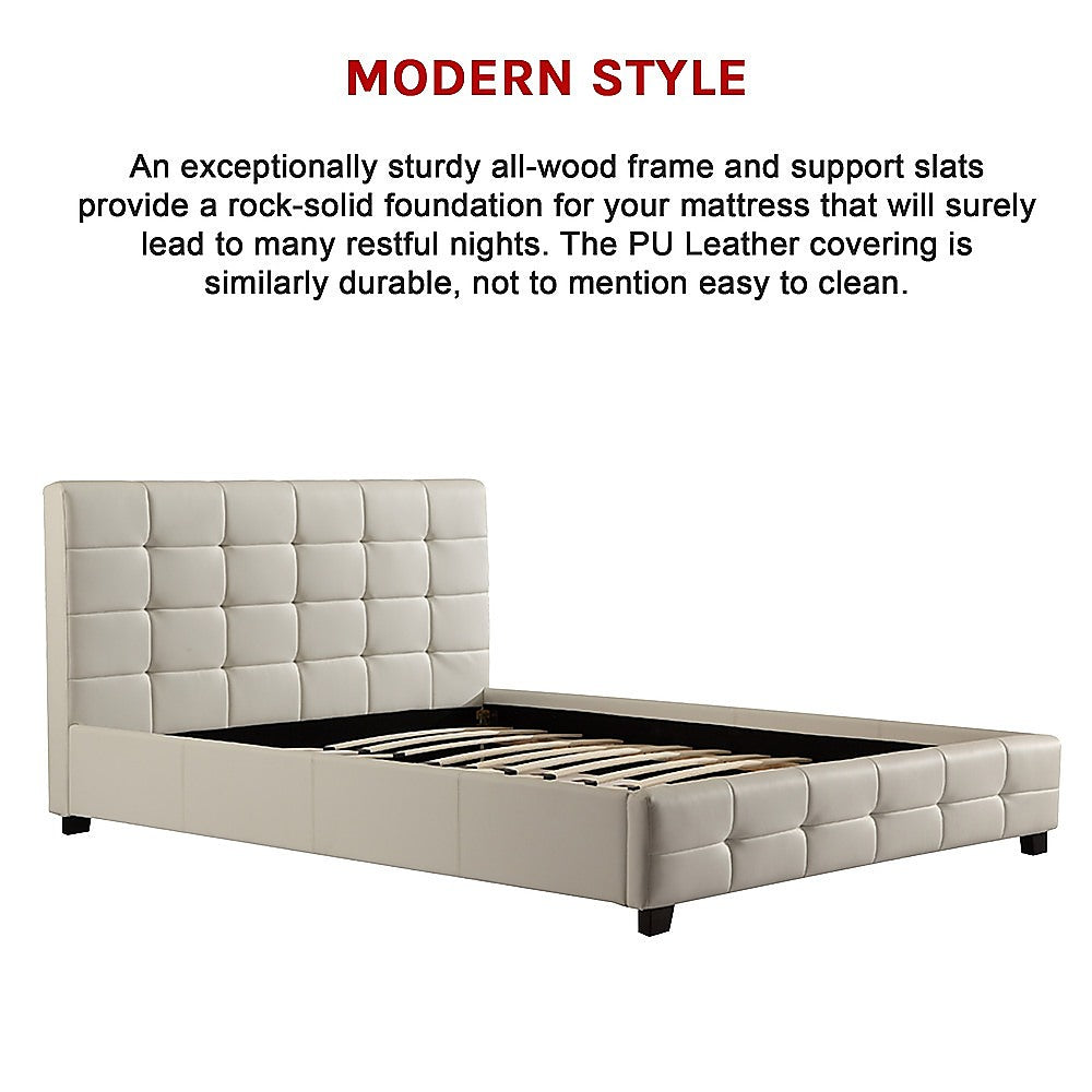 Palermo White PU Leather Queen Bed Frame