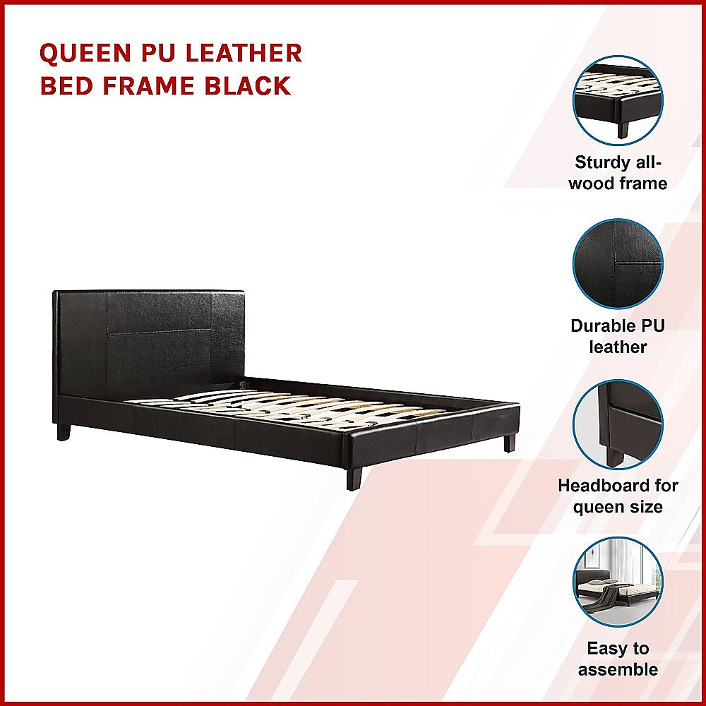 Palermo Black PU Leather Queen Bed Frame