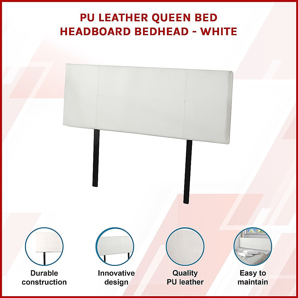 Rosewood stitched bed head in white for a queen bed