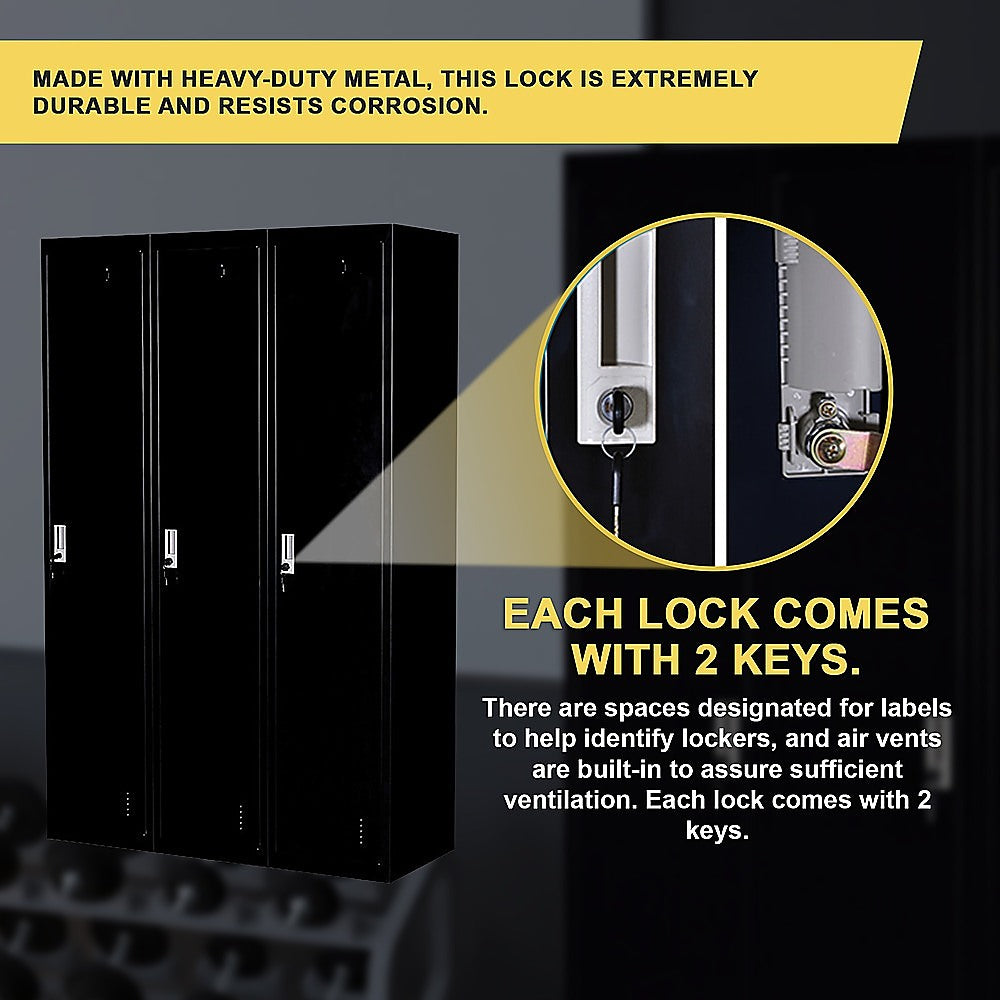3-Door Side-by-Side Steel Storage Locker in Black - image 6
