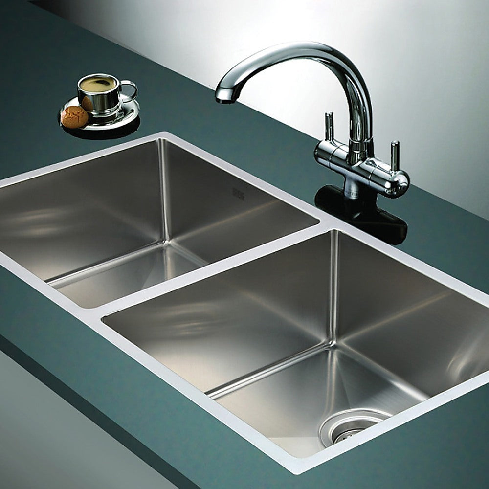 Handmade stainless steel double bowl kitchen sink 865x440mm