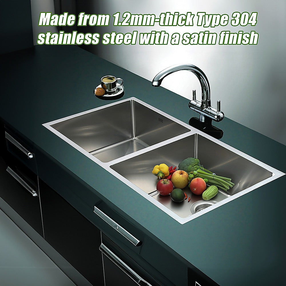 Handmade stainless steel double bowl kitchen sink 865x440mm