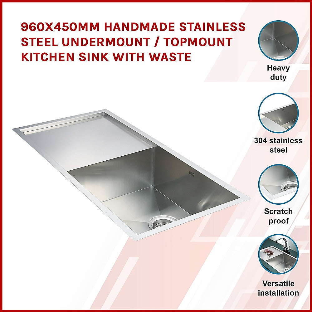 Handmade stainless steel kitchen sink 960x450mm
