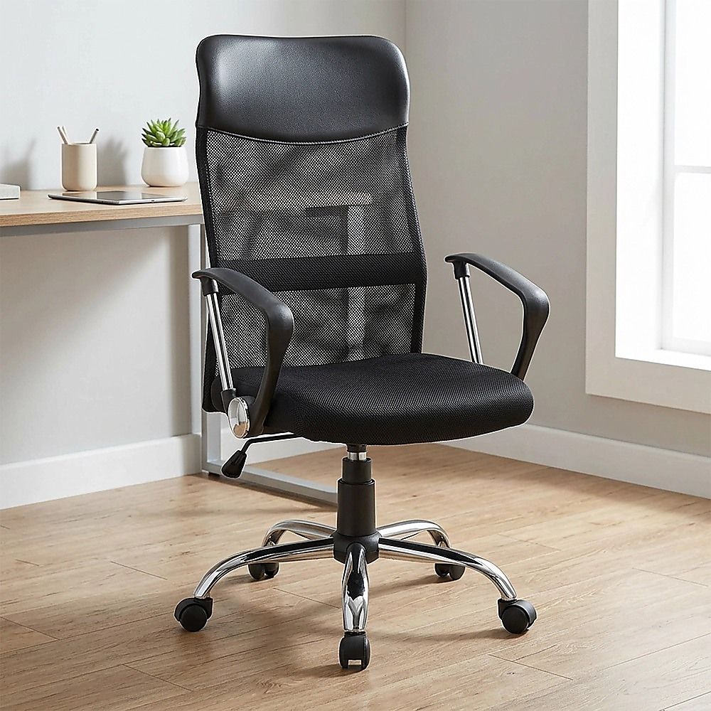 Lancelin black faux leather and mesh executive office chair, view 2