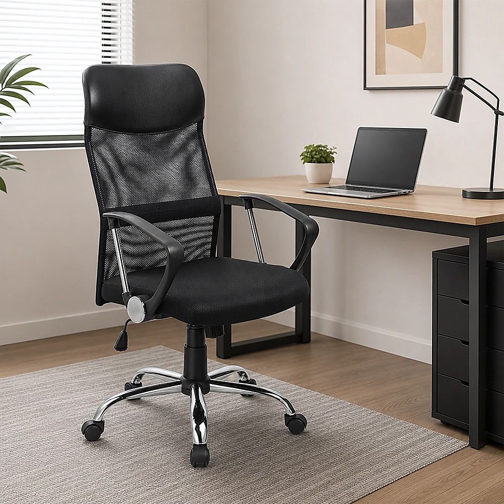 Lancelin black faux leather and mesh executive office chair, view 7
