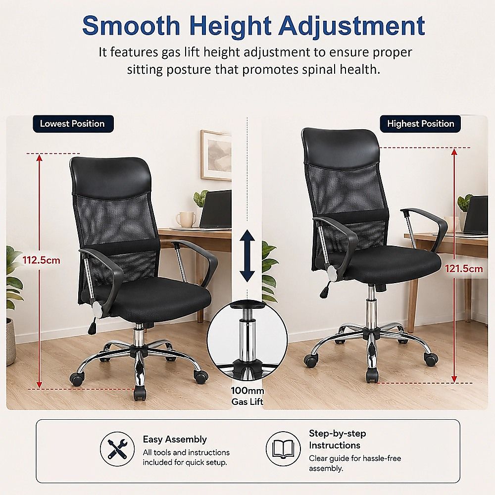 Lancelin black faux leather and mesh executive office chair, view 9