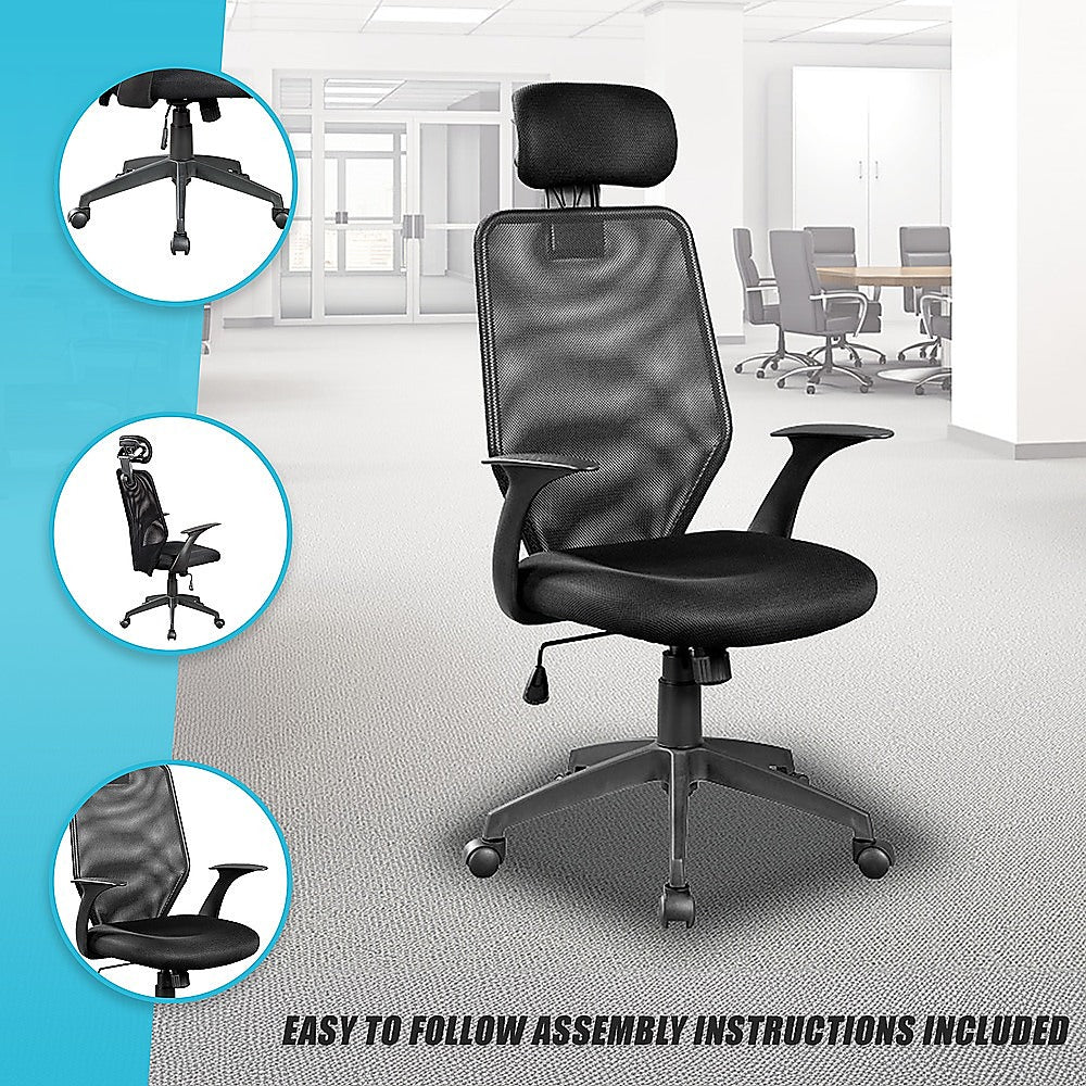City Beach black mesh office chair with headrest in a home office