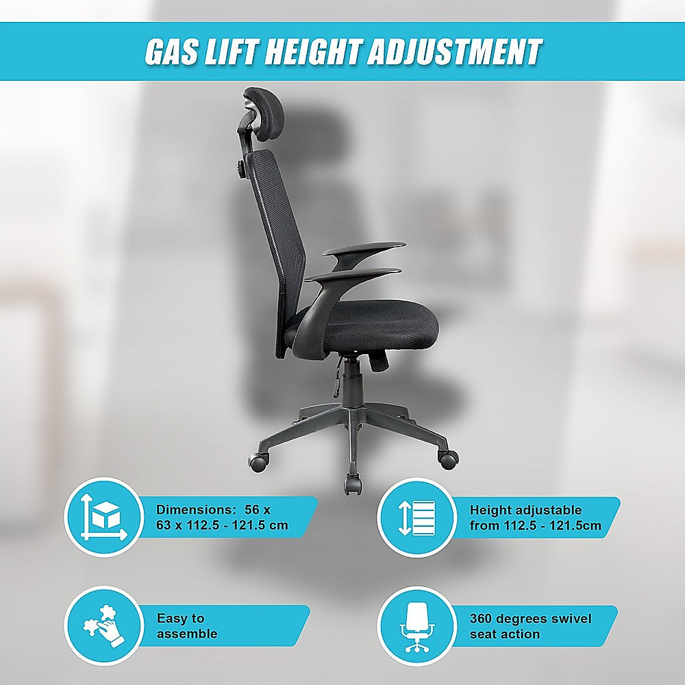 City Beach black mesh office chair with headrest in a home office