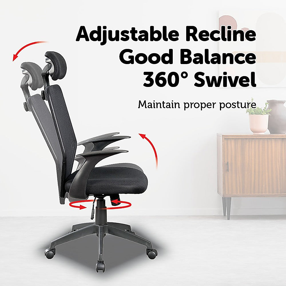 City Beach black mesh office chair with headrest in a home office