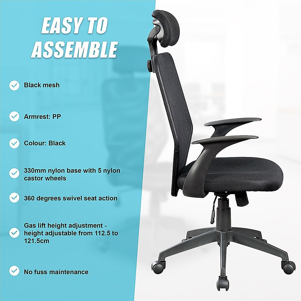 City Beach black mesh office chair with headrest in a home office