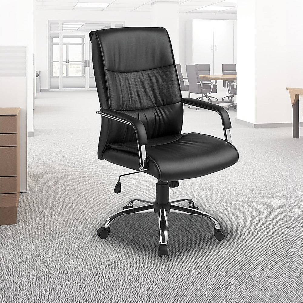 Gingin black faux leather executive office chair with chrome base