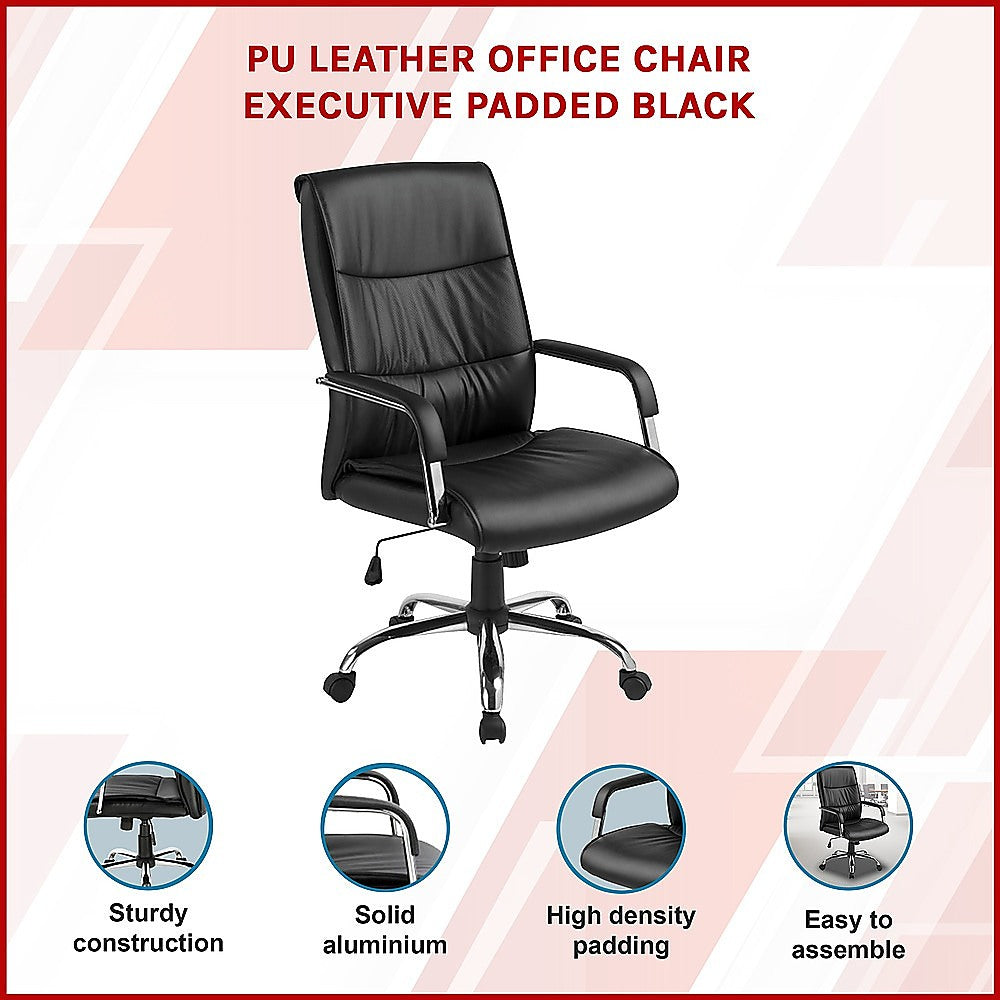 Gingin black faux leather executive office chair with chrome base