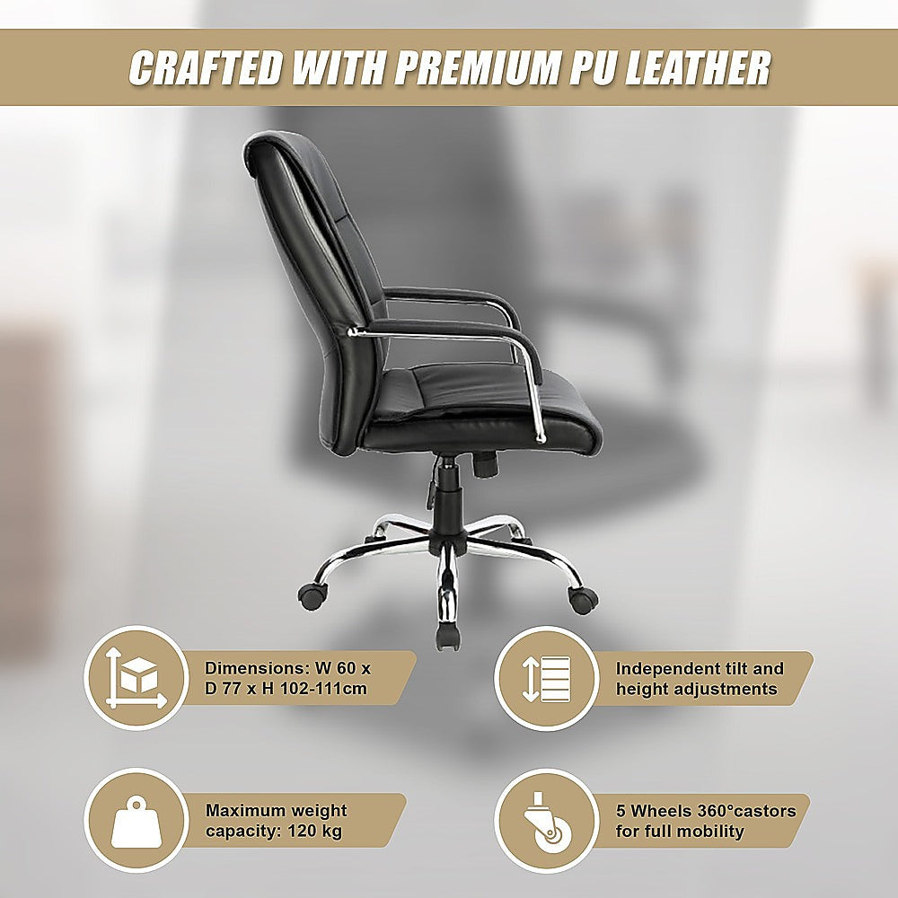Gingin black faux leather executive office chair with chrome base