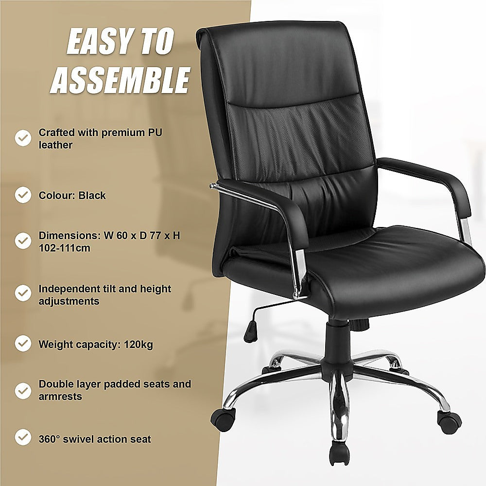 Gingin black faux leather executive office chair with chrome base