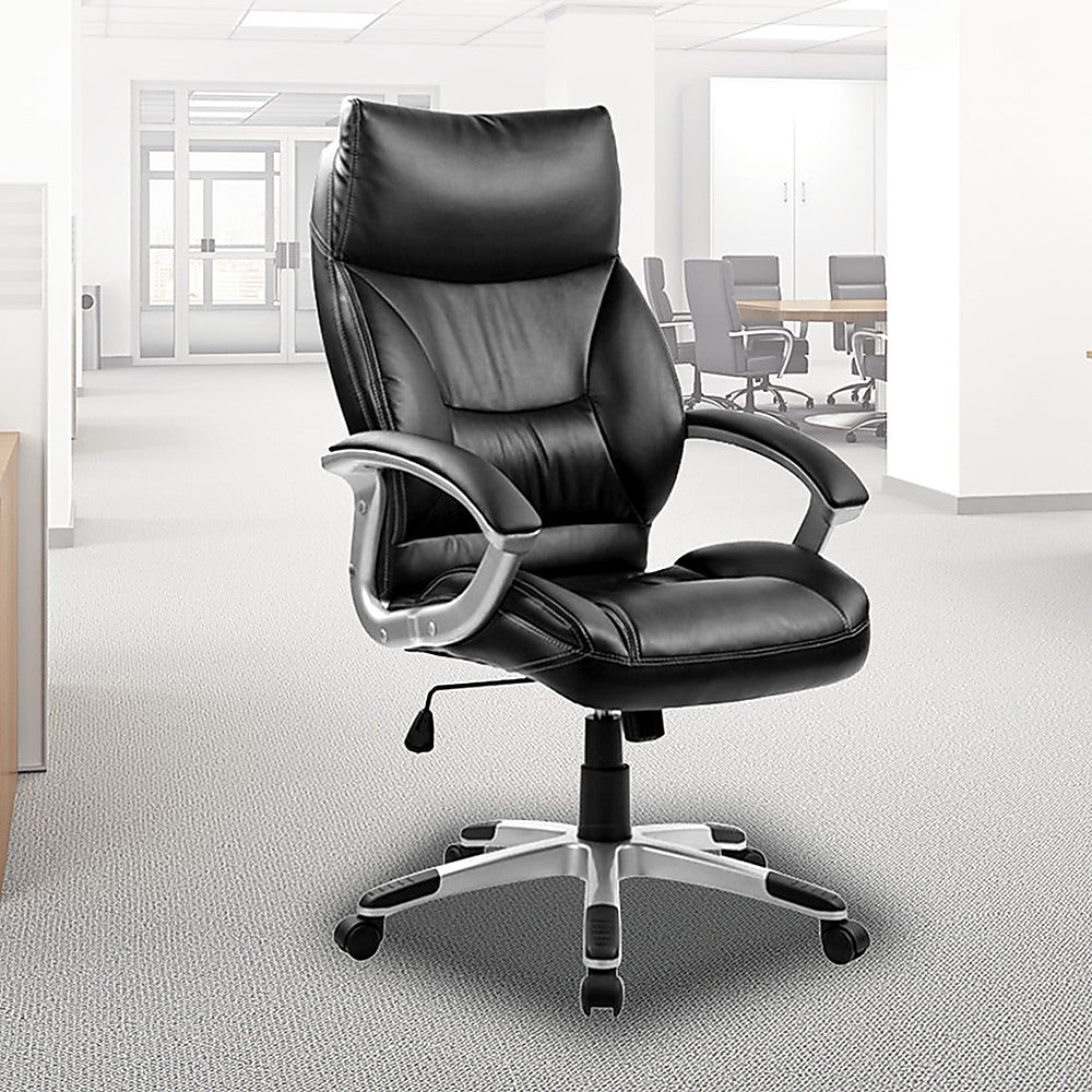 Katanning black faux leather executive office chair with neck cushion