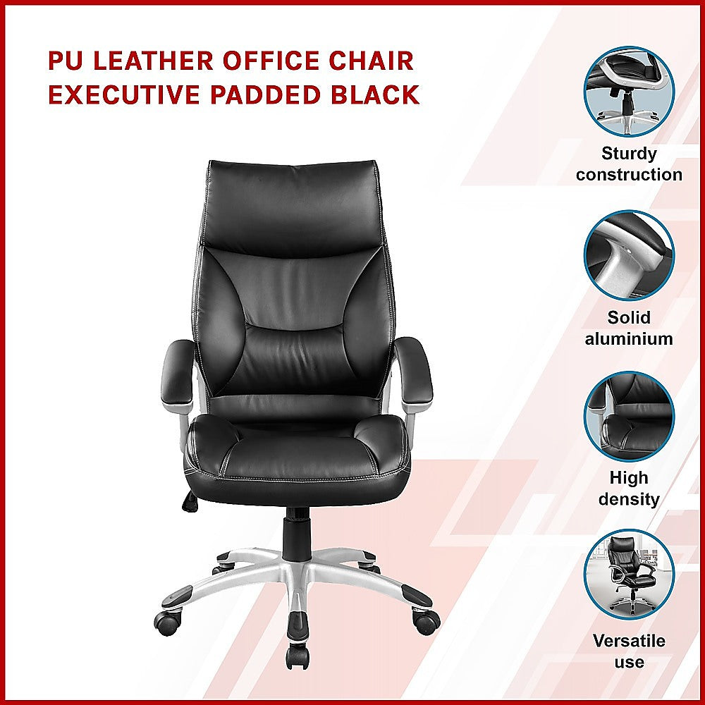 Katanning black faux leather executive office chair with neck cushion