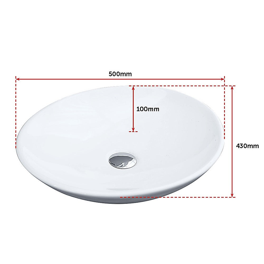 White oval ceramic above counter basin styled on vanity