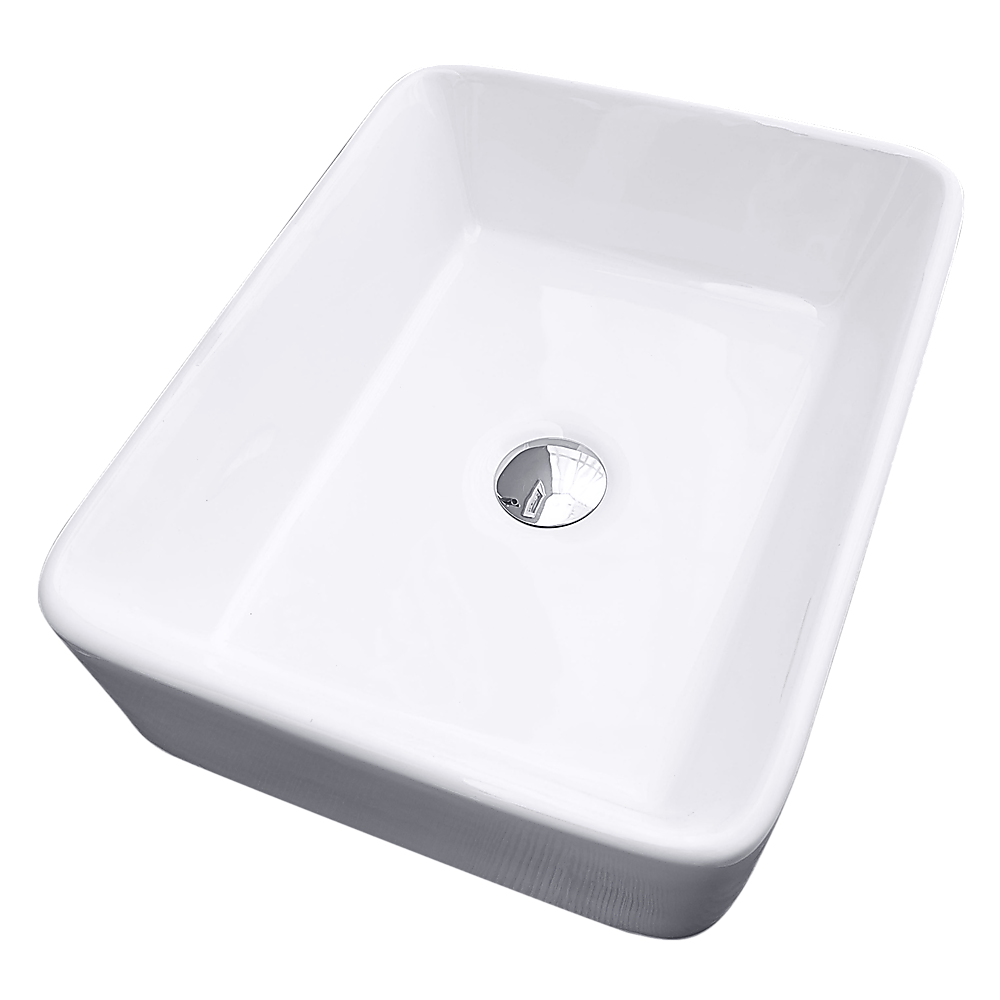 White square ceramic above counter basin, 480mm top view
