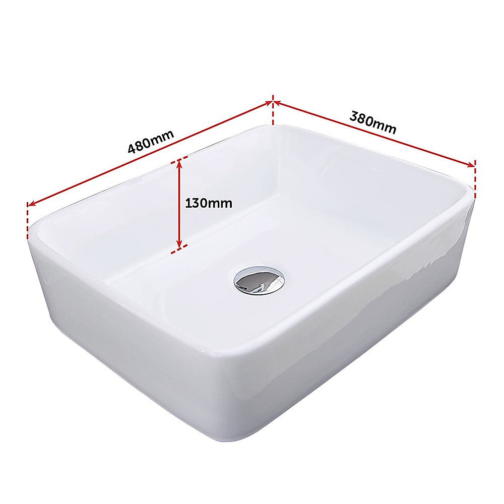 White square ceramic above counter basin styled on vanity