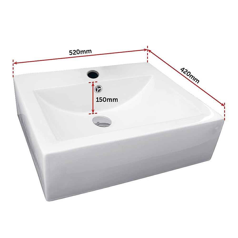 White rectangular ceramic above counter basin styled on vanity