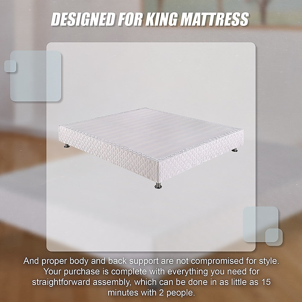 King bed base showing underbed clearance and legs — Allure Home Collections
