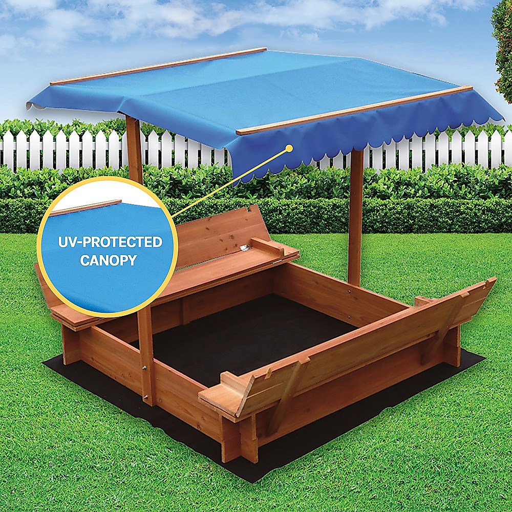 Wooden sandpit outdoor setup