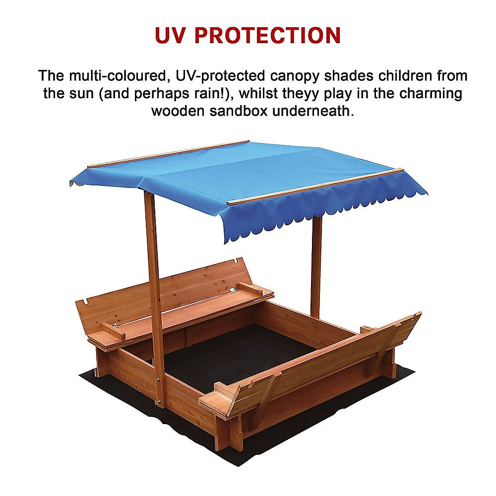 Wooden sandpit with canopy assembled
