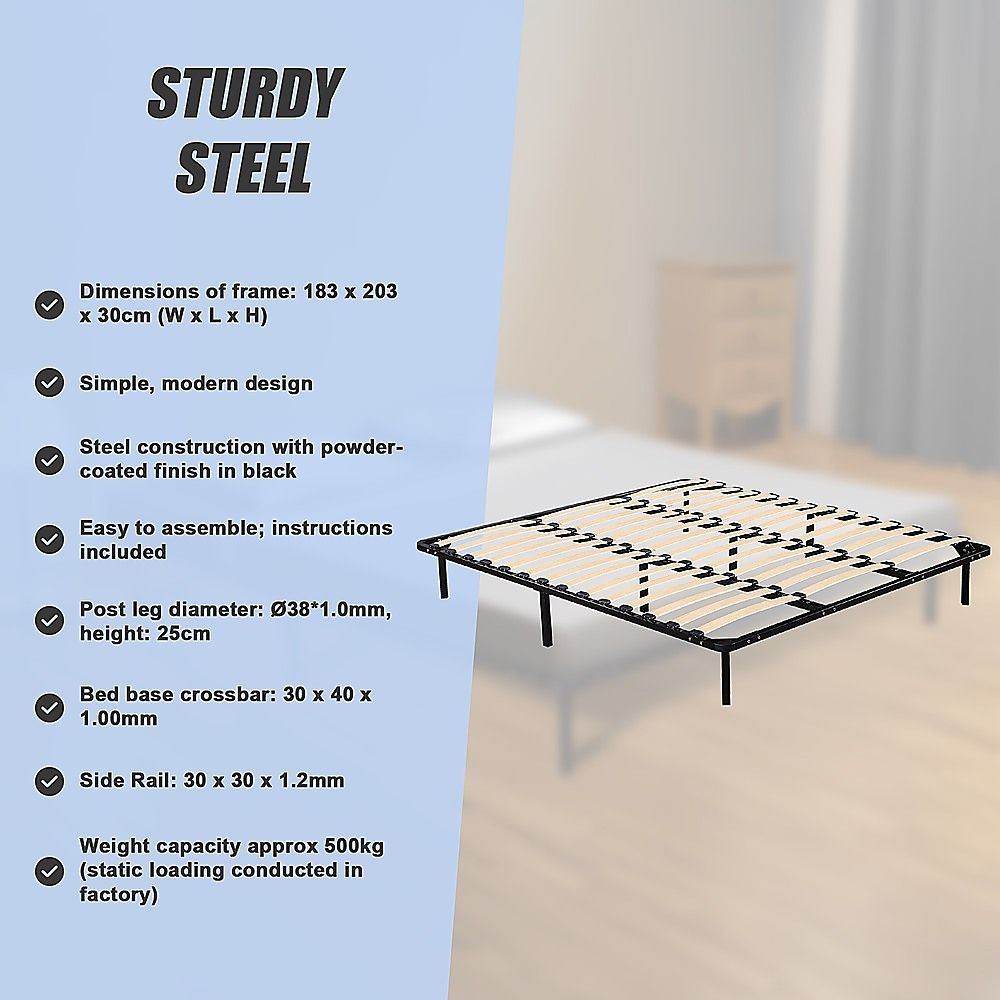 King steel bed frame styled with mattress and bedding — Allure Home Collections