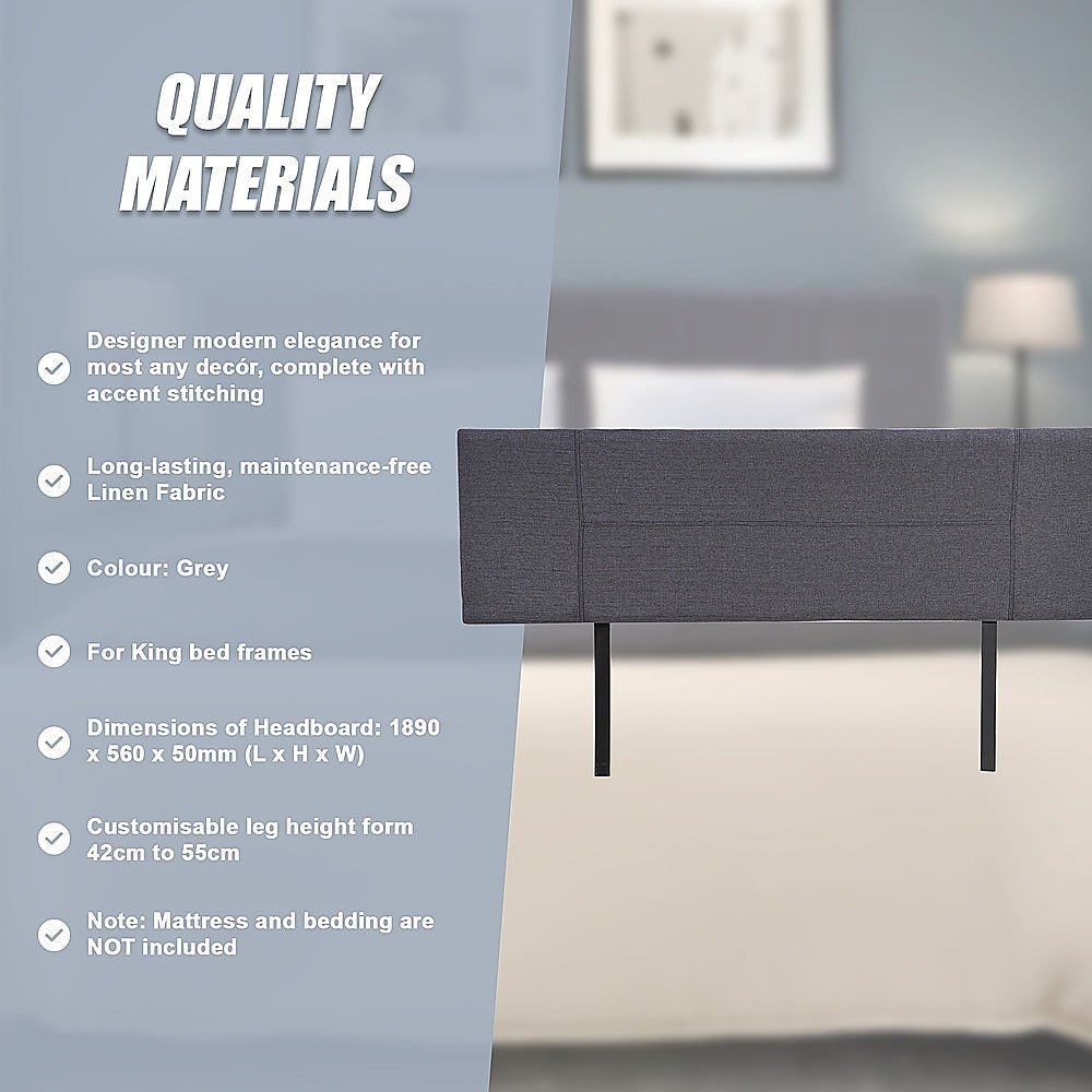 Jagungal Rectangular Bed Head, Grey King