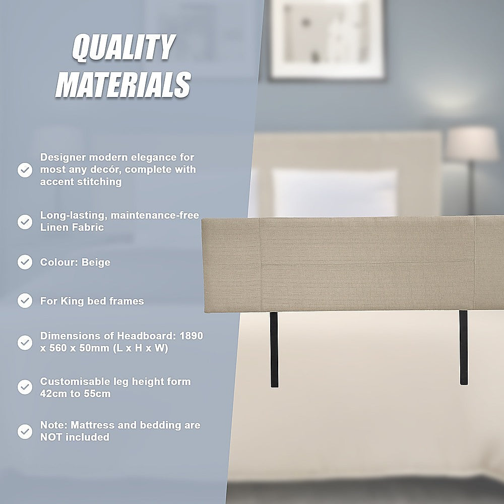 Jagungal Rectangular Bed Head, Beige King