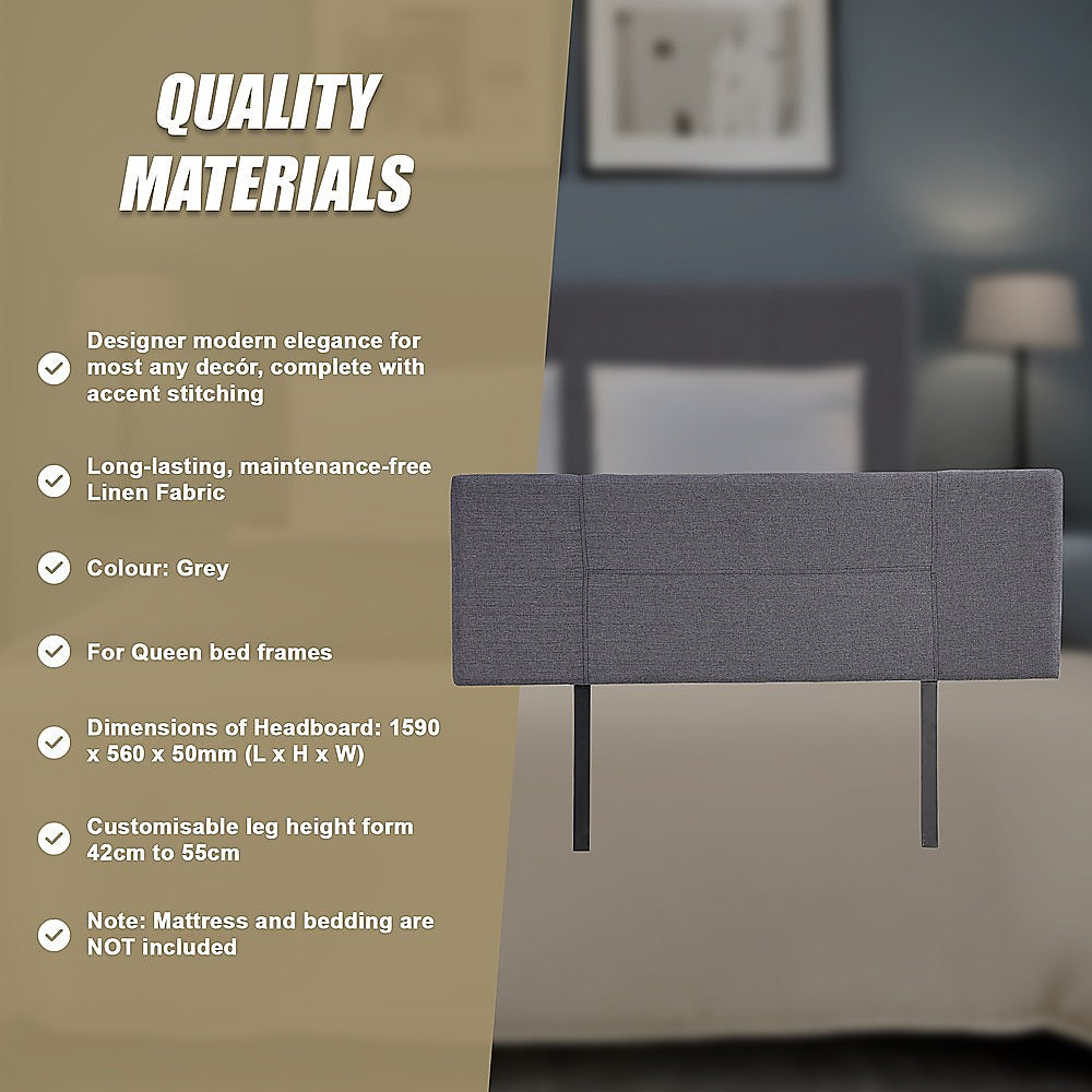 Jagungal Rectangular Bed Head, Grey Queen