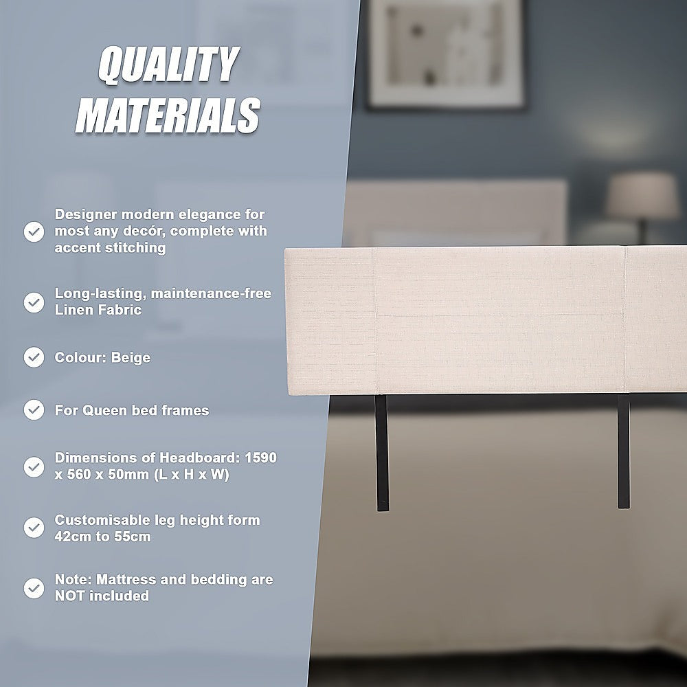 Jagungal Rectangular Bed Head, Beige Queen