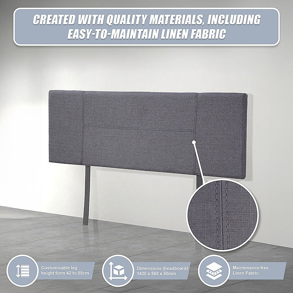 Jagungal Rectangular Bed Head, Grey Double