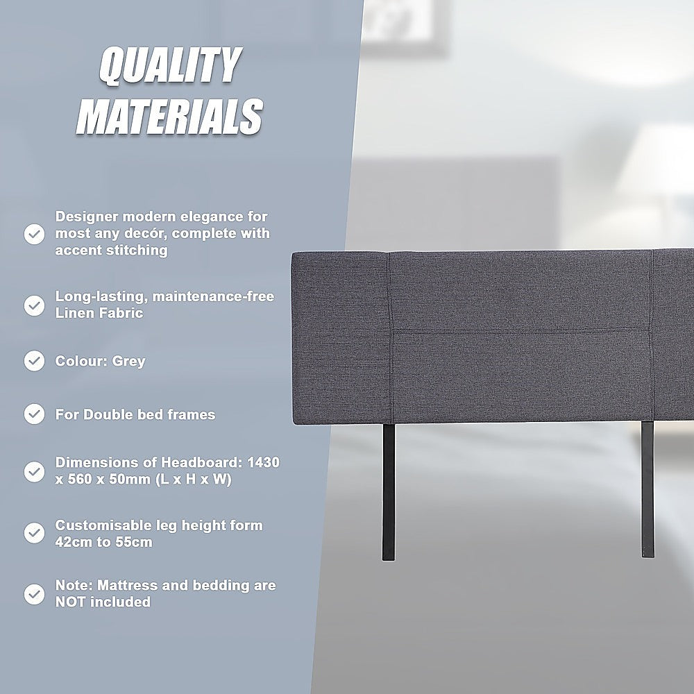 Jagungal Rectangular Bed Head, Grey Double