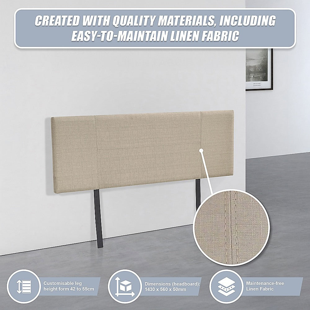 Jagungal Rectangular Bed Head, Beige Double