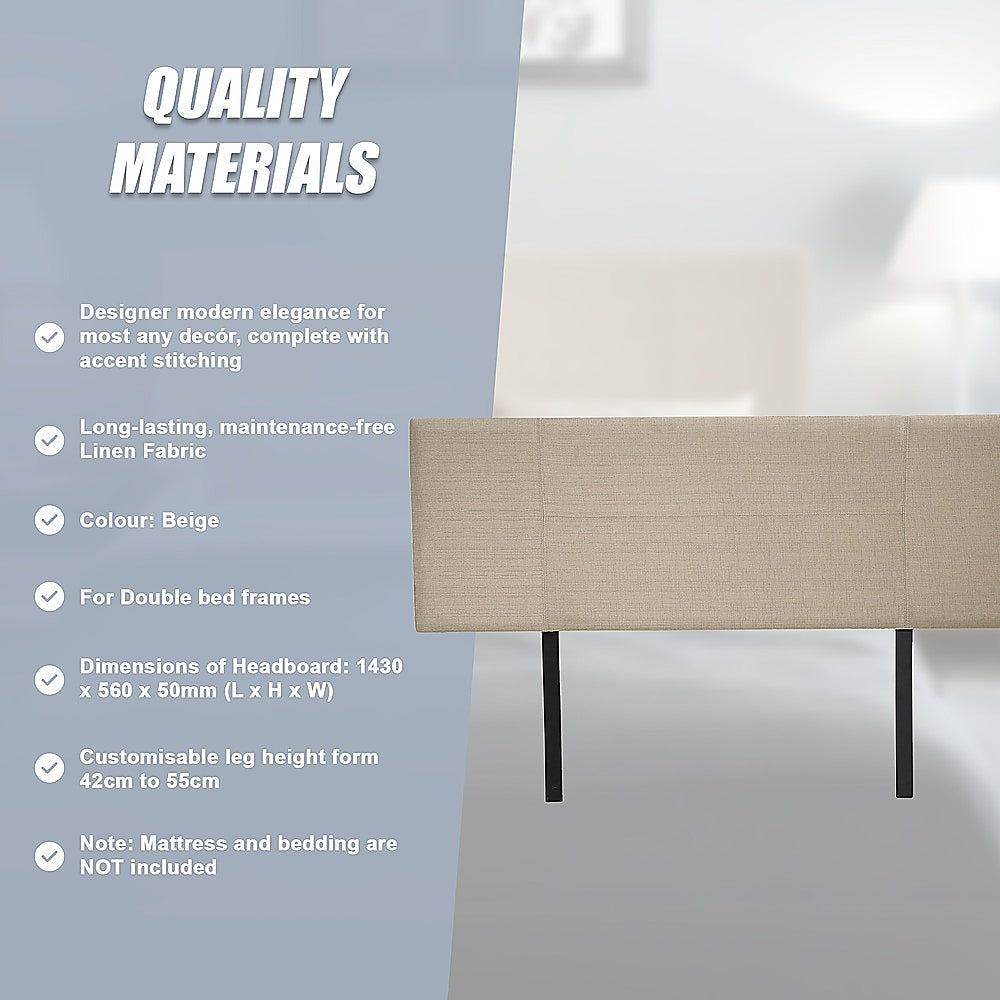 Jagungal Rectangular Bed Head, Beige Double