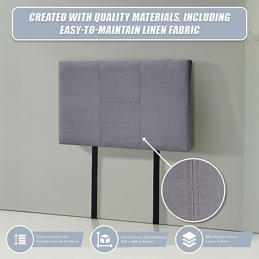 Jagungal Rectangular Bed Head, Grey Single