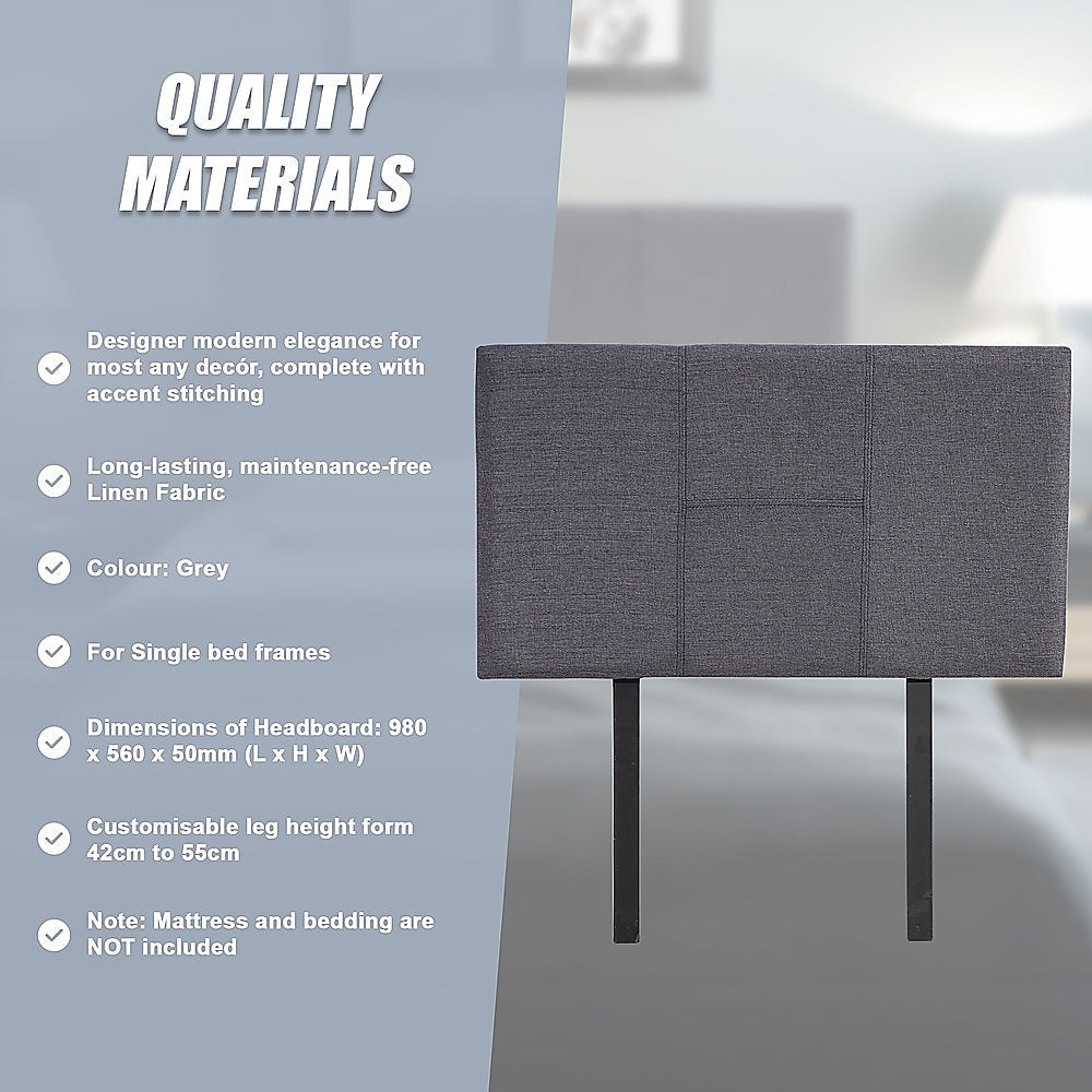 Jagungal Rectangular Bed Head, Grey Single