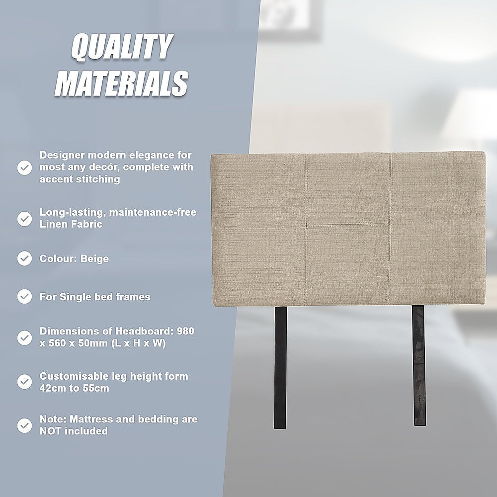 Jagungal Rectangular Bed Head, Beige Single