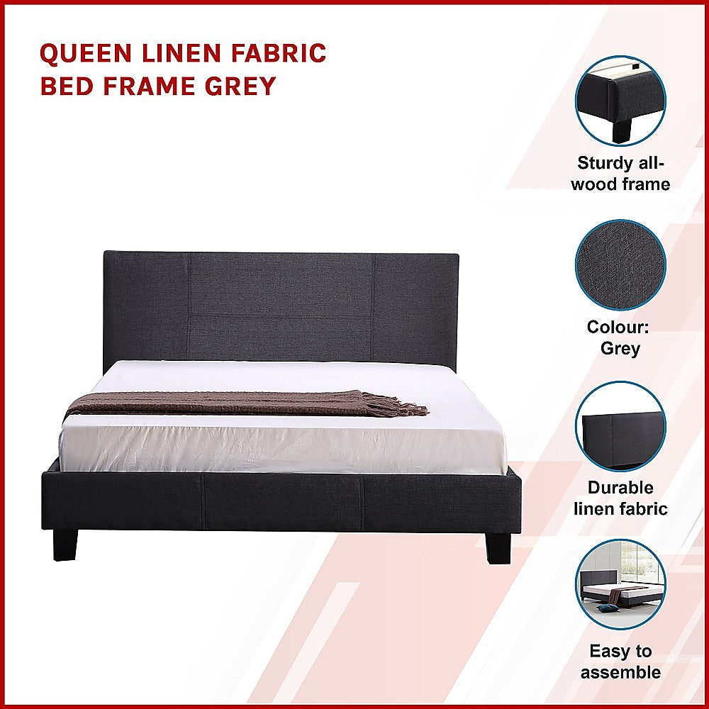 Palermo Grey Linen Queen Bed Frame