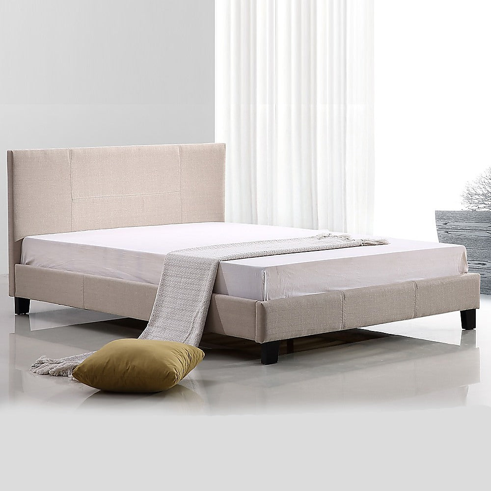 Palermo Queen Bed Frame in Beige Linen