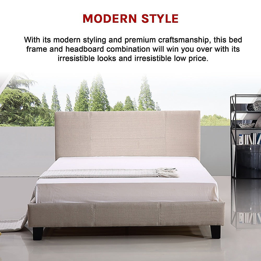 Palermo Queen Bed Frame in Beige Linen