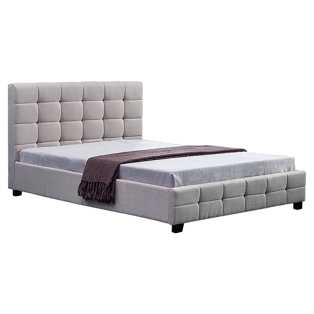 Positano Beige Queen bed frame in a modern bedroom